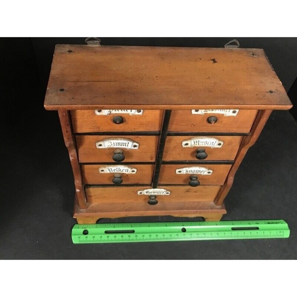 Vintage Spice cabinet German Rustic Wood farmhouse kitchen decor primitive prop - Picture 10 of 12